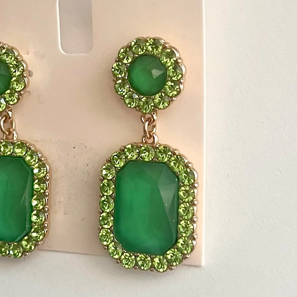 🆕 Double Drop Earrings in Green and Gold.